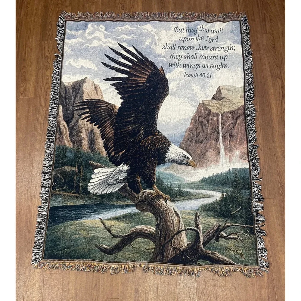 VTG Eagle Tapestry Wall Hanging Blanket Isaiah 40‎ 31. Cottagecore, boho rustic